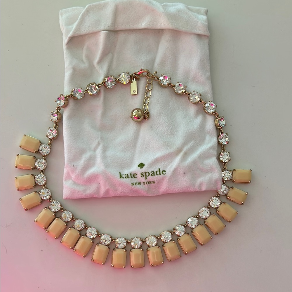 Kate Spade Gold and Cream Bib Necklace with Gemstone Accents